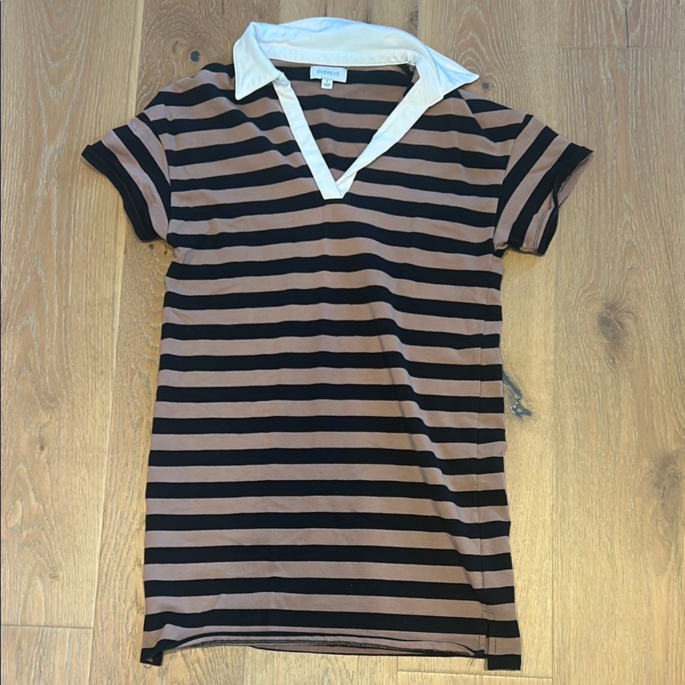 Evereve Black and Brown Striped Polo Mini Dress